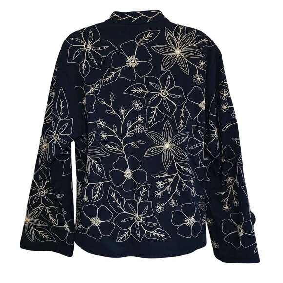 Vintage Floral Embroidered Jacket Large Navy Gold Button-Up academia old money - Picture 2 of 5